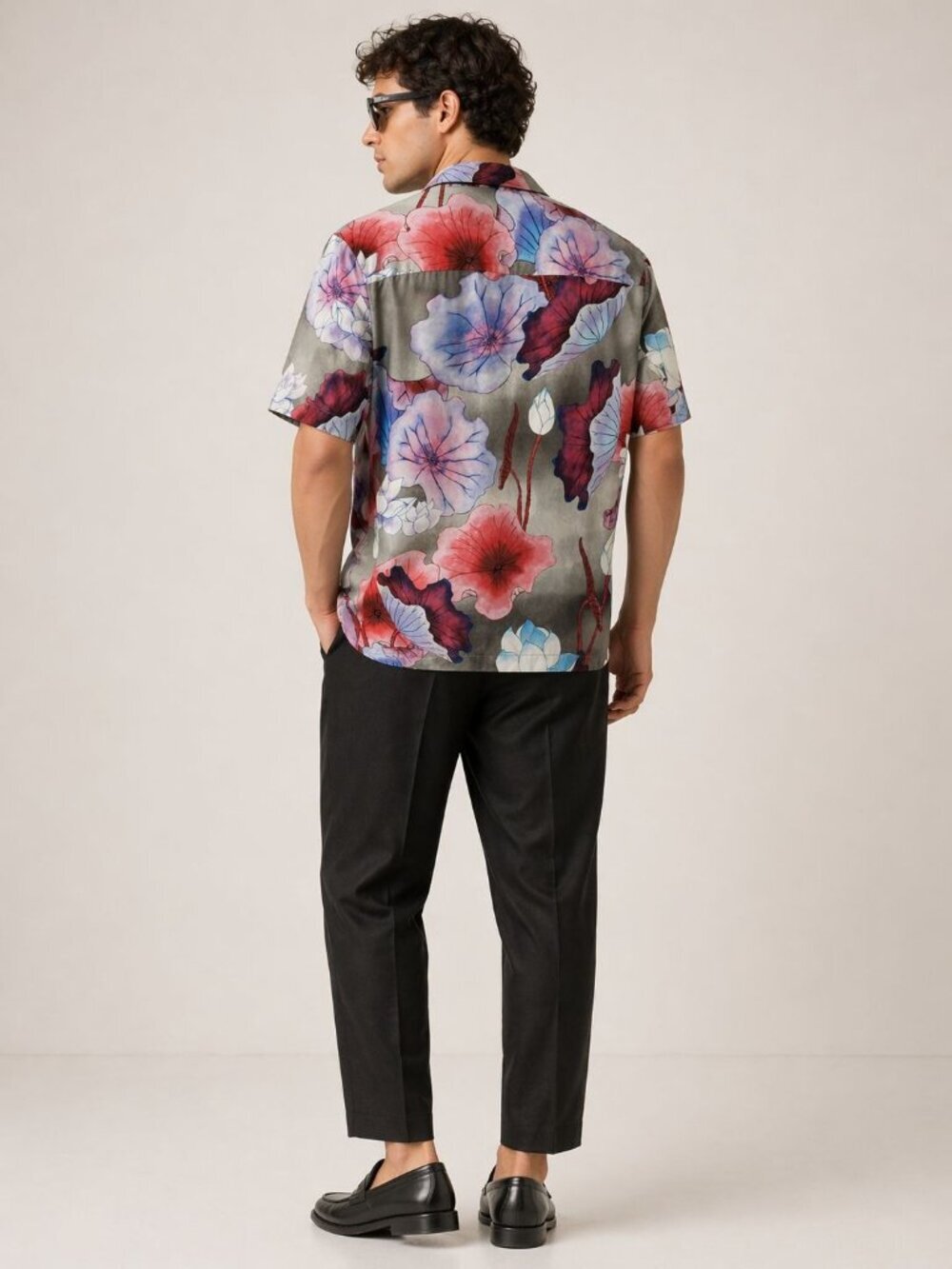 Saturdays NYC The Candy Lotus Button up Men Shirt Gray/Pink Small - Picture 2 of 13